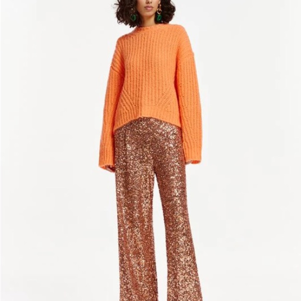 Sequin Wide-Leg Rose Gold Pant - Picture 2 of 9
